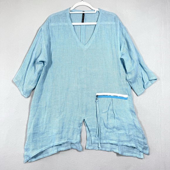 IC By Connie K Tops - IC By Connie K Top Womens Medium Linen‎ Oversized Artsy Lagenlook Pocket Tunic